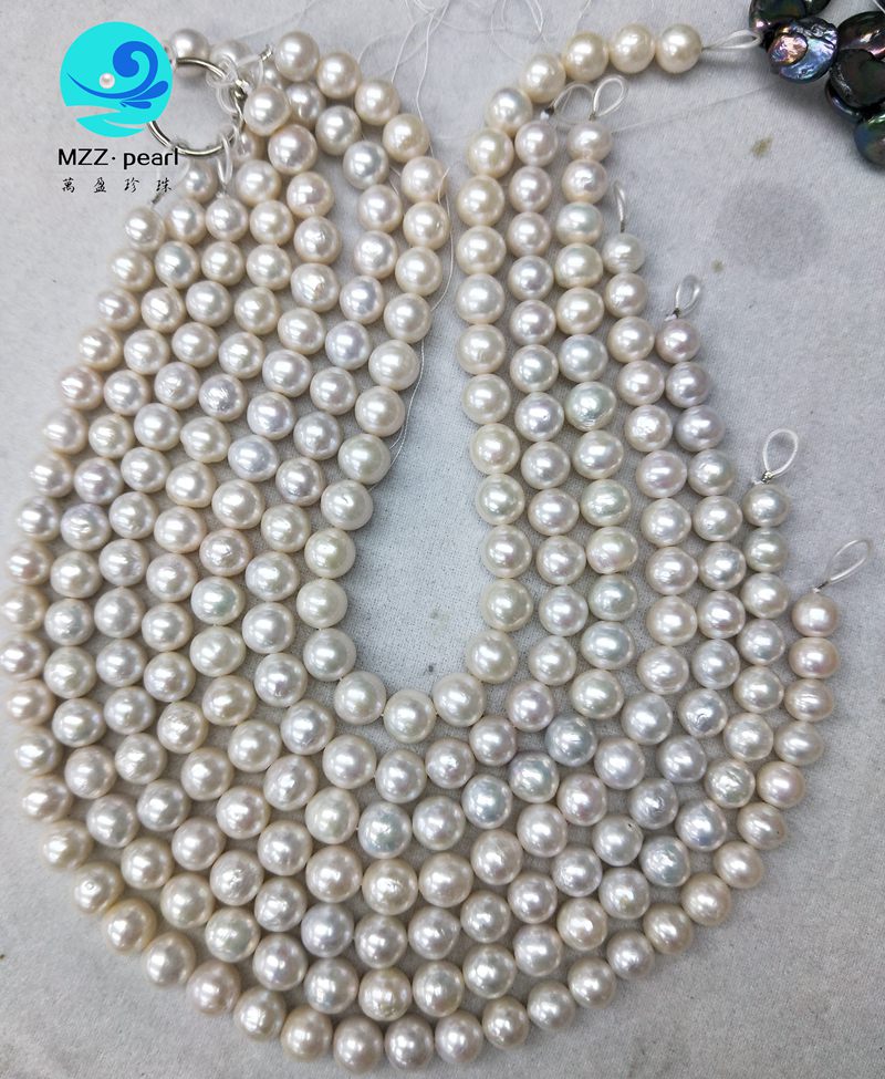 P6264 33" 13mm White Almost Round Edison Keshi Reborn Pearl Necklace 